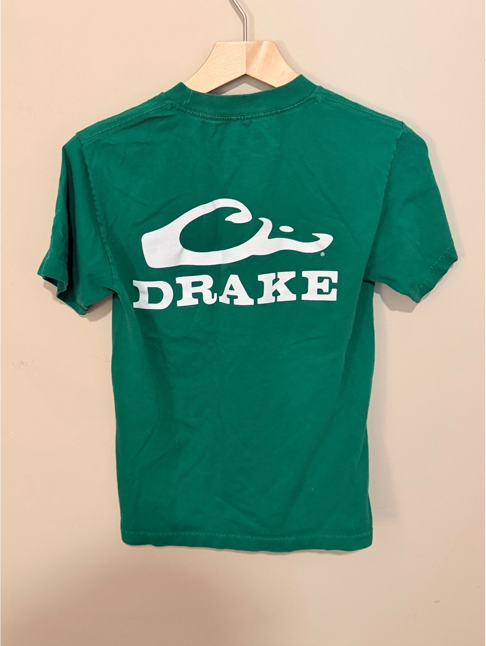 Drake Green 100% Cotton T-Shirt Size Small with White Logo, Made in Mexico